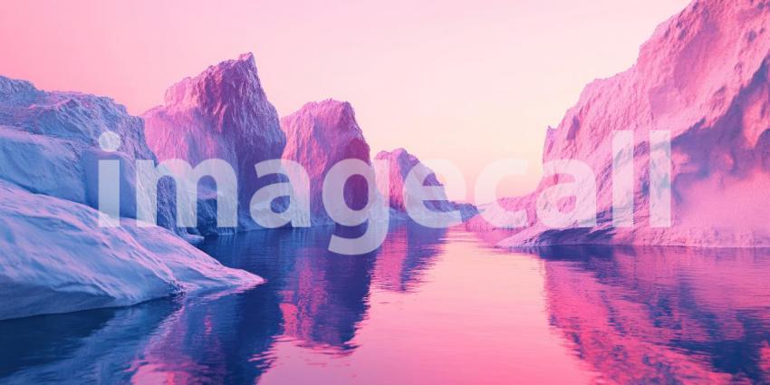 Pink Ice Canyon: A Dreamlike Arctic Landscape with Tinted Ice Cliffs and Reflecting Waters.