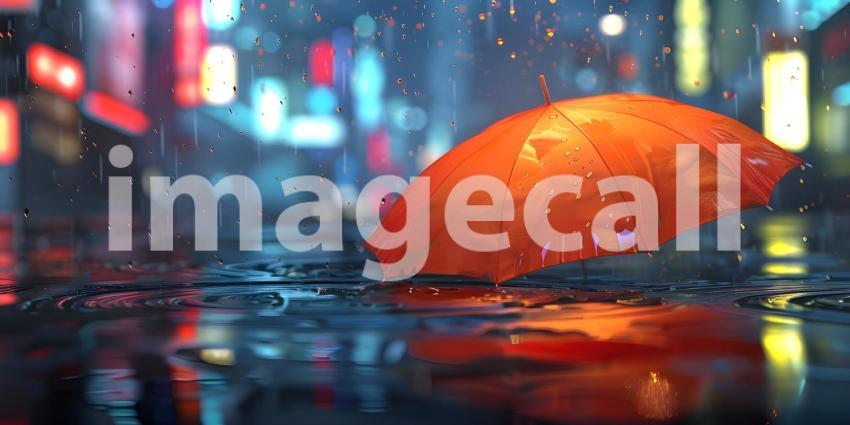 A Dash of Red in the Night: A Lonely Umbrella in the Rain