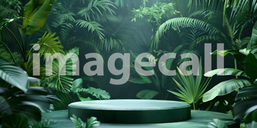 A Lush Oasis: A Tropical Scene with a Circular Platform