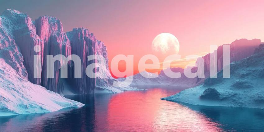 Pink Ice Canyon: A Dreamlike Arctic Landscape with Tinted Ice Cliffs and Reflecting Waters.