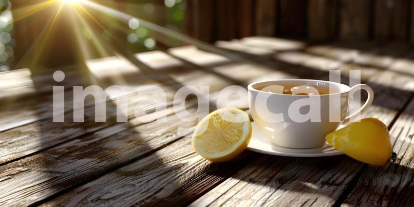 A Sunlit Moment: Lemon Tea and Warmth on a Wooden Table