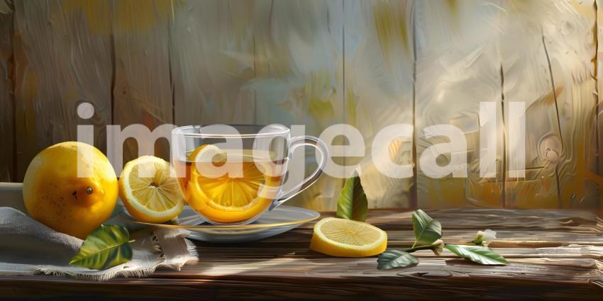 A Sunlit Moment: Lemon Tea and Warmth on a Wooden Table