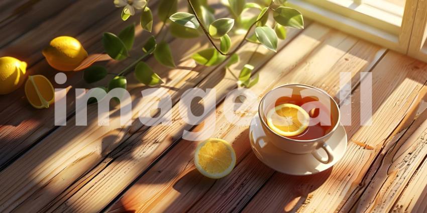 A Sunlit Moment: Lemon Tea and Warmth on a Wooden Table
