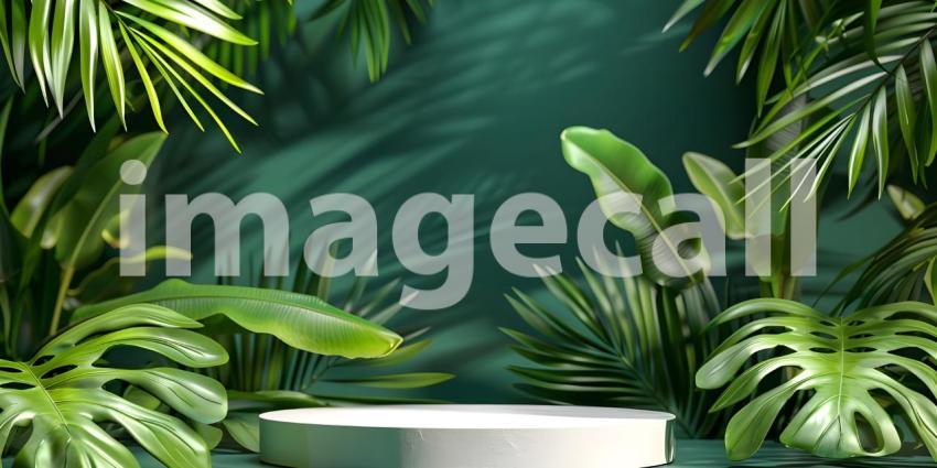 A Lush Oasis: A Tropical Scene with a Circular Platform