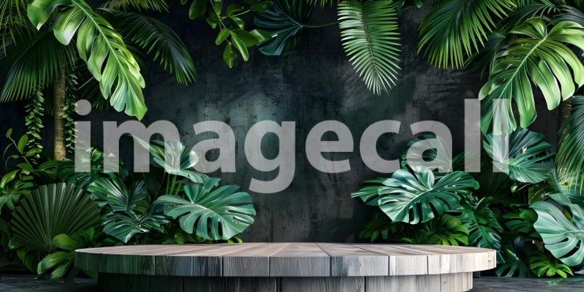 A Lush Oasis: A Tropical Scene with a Circular Platform