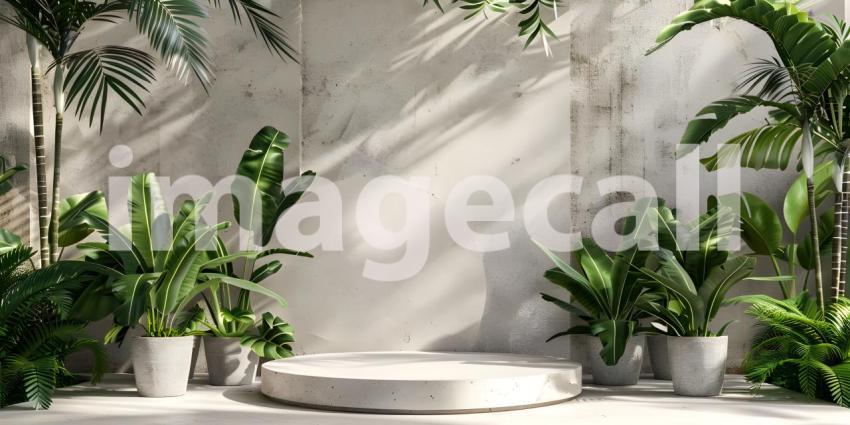 A Lush Oasis: A Tropical Scene with a Circular Platform