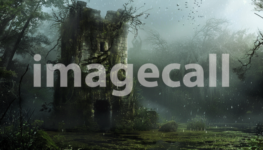 Cspreeti Front view of a decrepit watchtower its stones cover 9ead473f d87b 4f4c 946b d326f699b910 3