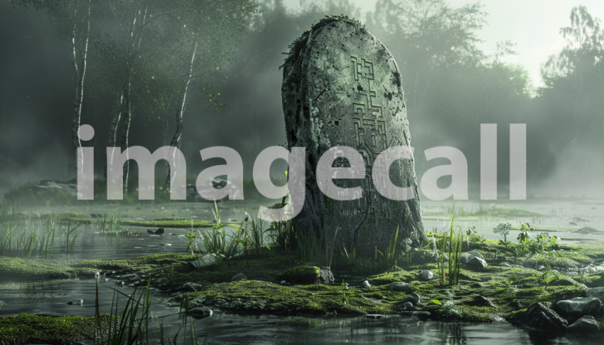 Cspreeti Front view of a mysterious rune stone emerging from  73cb10ed 97a9 4a86 bbfa 3937ab0608cb 0