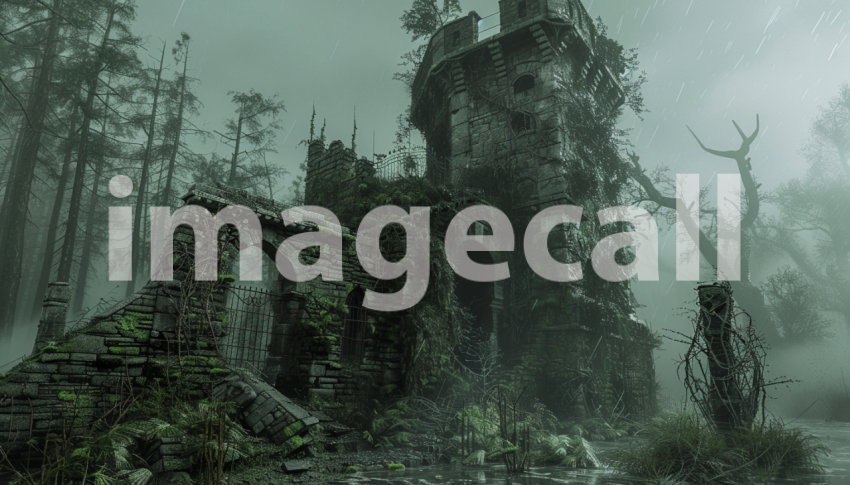 Cspreeti Front view of a decrepit watchtower its stones cover 9ead473f d87b 4f4c 946b d326f699b910 2