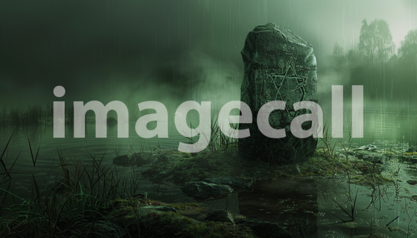 Cspreeti Front view of a mysterious rune stone emerging from  73cb10ed 97a9 4a86 bbfa 3937ab0608cb 1