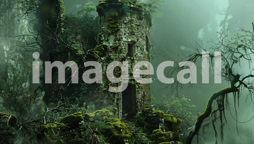 Cspreeti Front view of a decrepit watchtower its stones cover 9ead473f d87b 4f4c 946b d326f699b910 0