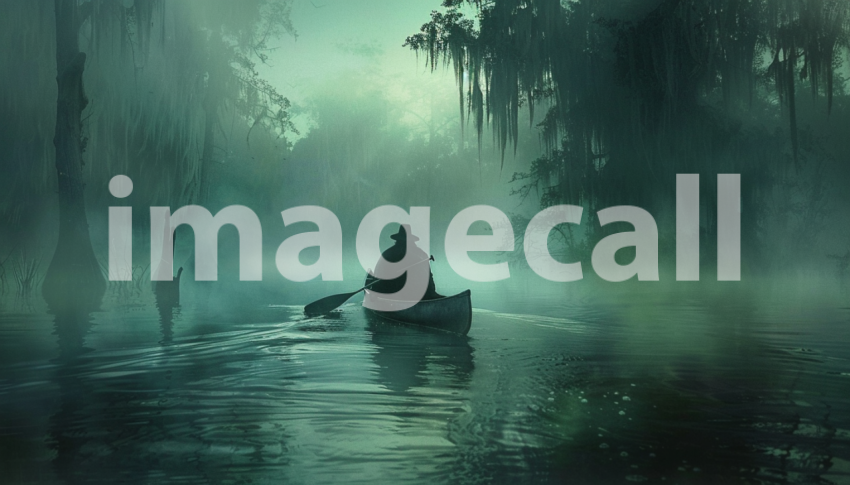 Cspreeti Front view of a shadowy figure navigating a canoe th 7413b950 cf55 4949 8a38 fc31230b5836 1