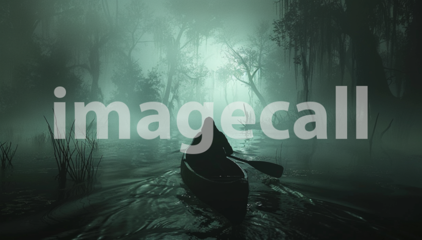 Cspreeti Front view of a shadowy figure navigating a canoe th 7413b950 cf55 4949 8a38 fc31230b5836 3