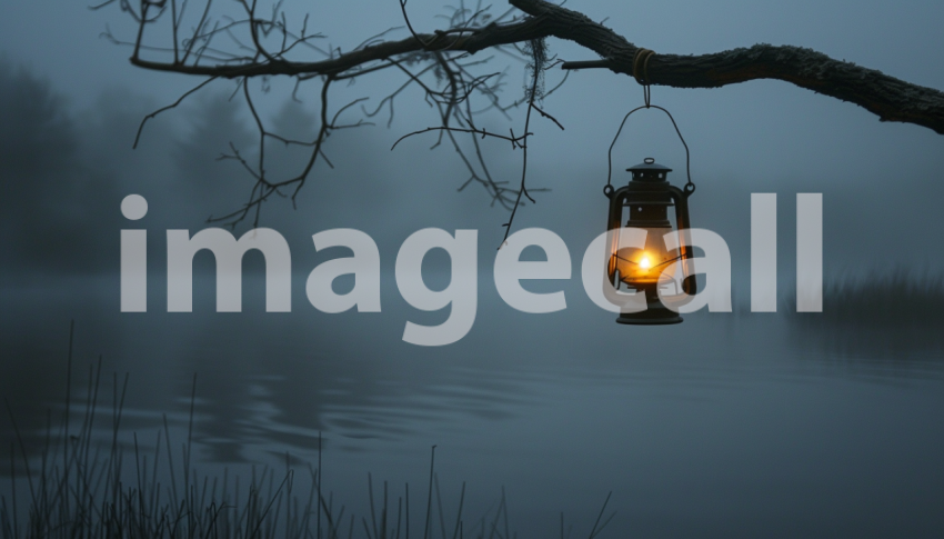 Cspreeti Front view of a solitary lantern hung from a crooked d63742ea 2409 4463 9902 c9a2499af9da 2