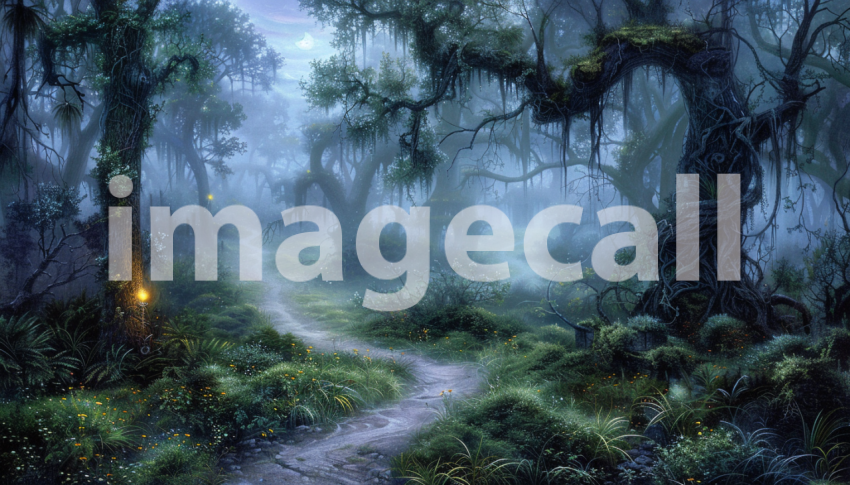 Cspreeti Front view of a winding fog enshrouded trail leading 722b516d df2c 4c97 8a17 6dcf64813f69 0