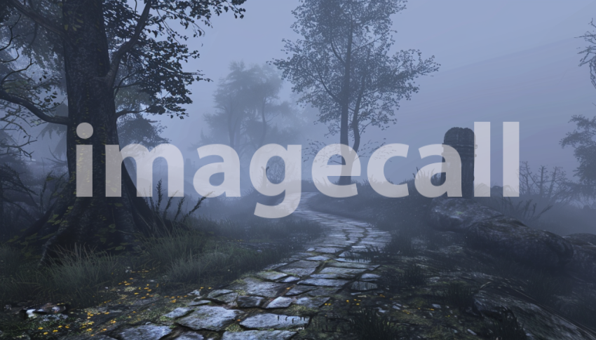 Cspreeti Front view of a winding fog enshrouded trail leading 722b516d df2c 4c97 8a17 6dcf64813f69 2