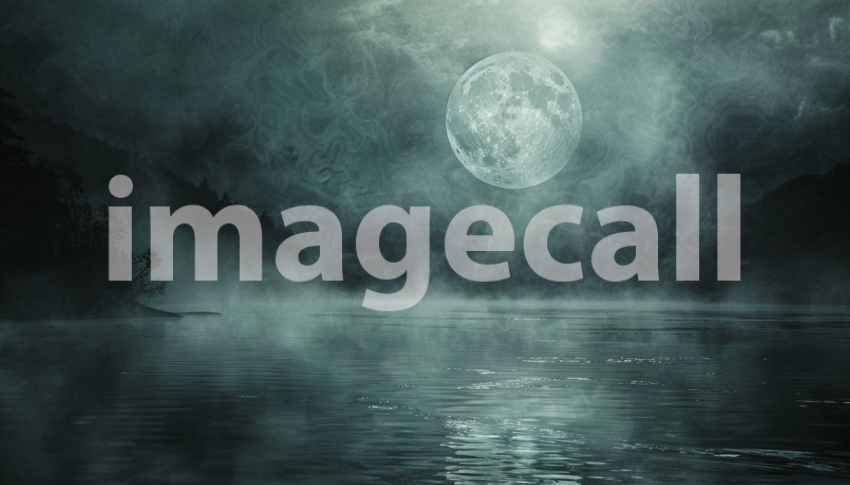 Cspreeti Front view of a dark pool reflecting the moon surrou 56260adc 33ff 4413 a4c0 df187709d40d 1