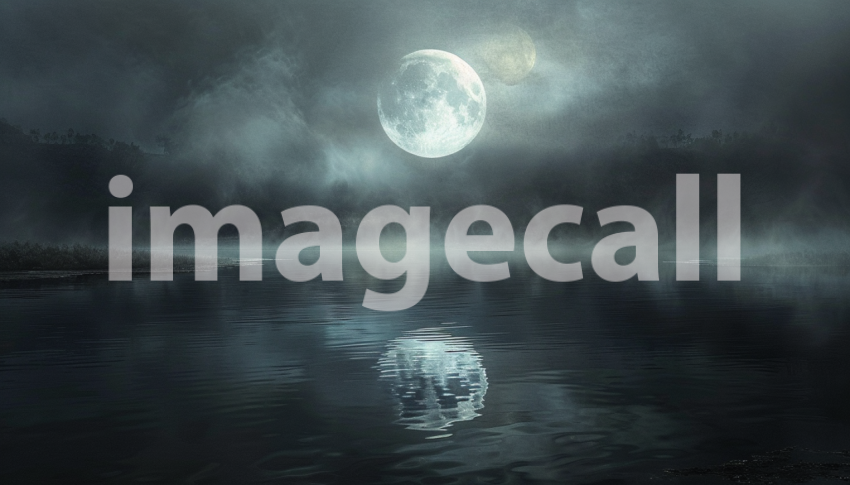 Cspreeti Front view of a dark pool reflecting the moon surrou 56260adc 33ff 4413 a4c0 df187709d40d 3