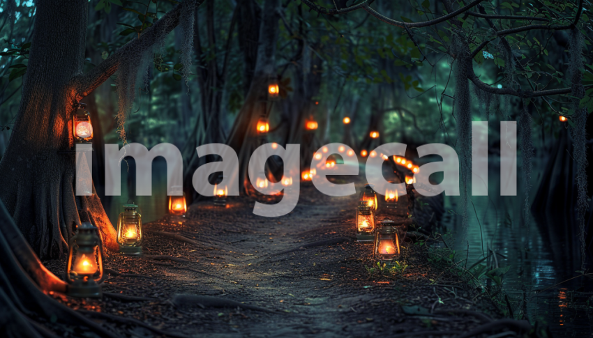 Cspreeti Front view of a forgotten path lined with ghostly la 4fb90966 1ce6 4e21 9c83 488532289f0c 3