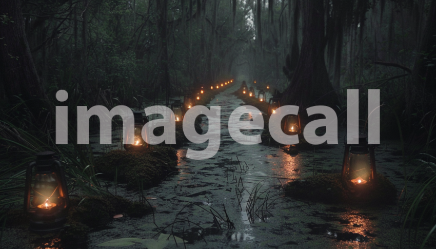 Cspreeti Front view of a forgotten path lined with ghostly la 4fb90966 1ce6 4e21 9c83 488532289f0c 0