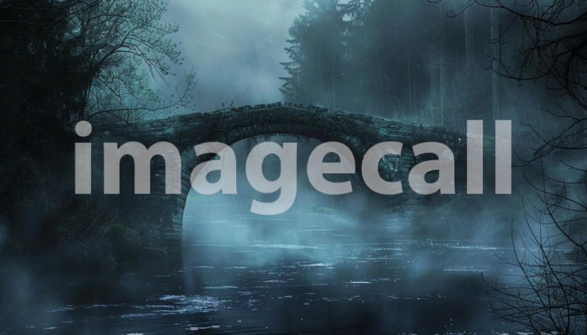 Cspreeti Front view of a mist covered bridge arching over dar 45d4a4e0 9087 4d4a af60 00aefd1a144c 0