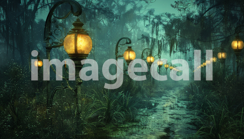 Cspreeti Front view of a forgotten path lined with ghostly la 4fb90966 1ce6 4e21 9c83 488532289f0c 1