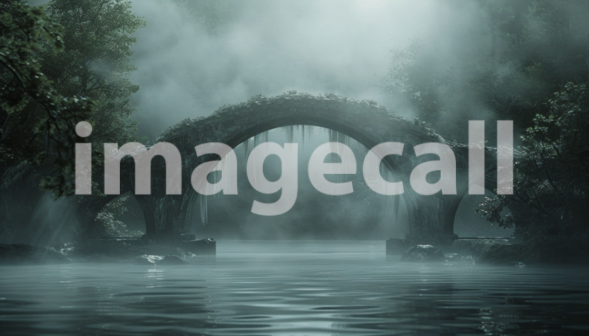 Cspreeti Front view of a mist covered bridge arching over dar 45d4a4e0 9087 4d4a af60 00aefd1a144c 1