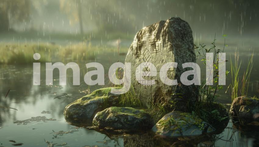 Cspreeti Front view of a mysterious rune stone emerging from  73cb10ed 97a9 4a86 bbfa 3937ab0608cb 3