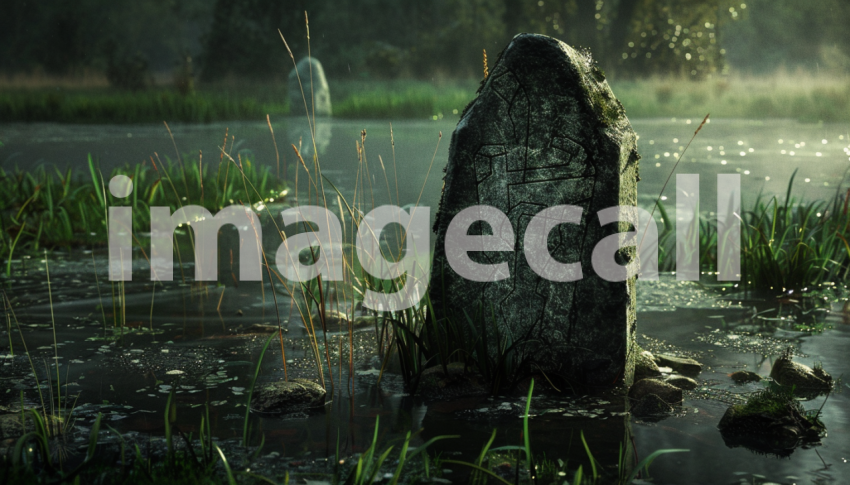 Cspreeti Front view of a mysterious rune stone emerging from  73cb10ed 97a9 4a86 bbfa 3937ab0608cb 2