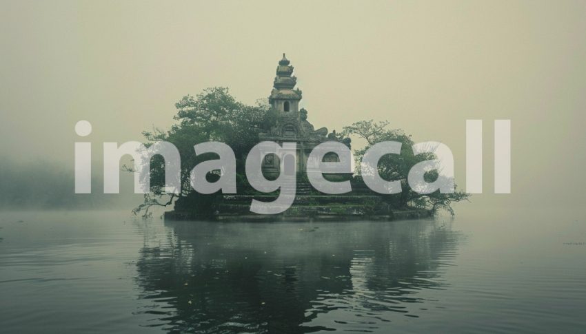 Cspreeti Front view of a small misty island rising from the s 544aad1a ed75 4540 805e 95bcfb0c8e0a 0