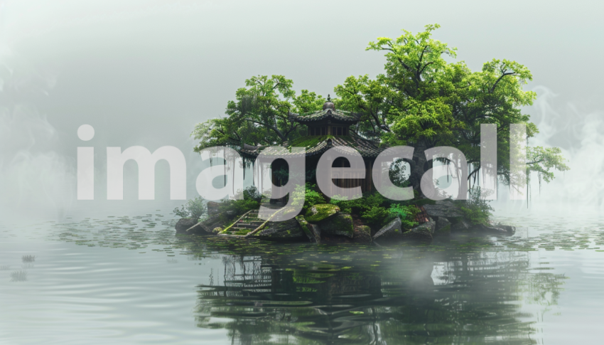 Cspreeti Front view of a small misty island rising from the s 544aad1a ed75 4540 805e 95bcfb0c8e0a 2