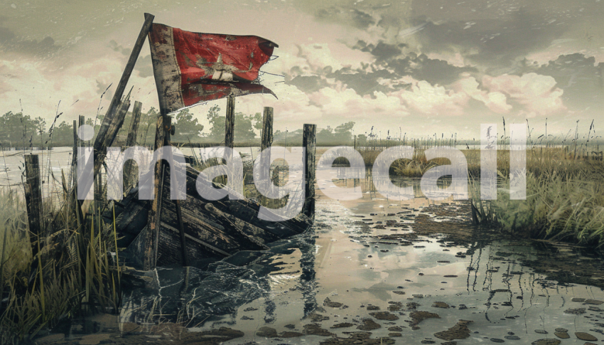 Cspreeti Front view of a tattered flag marking the site of a  ddb60420 f484 4fbc 9c7e 6d124d01d3ea 0