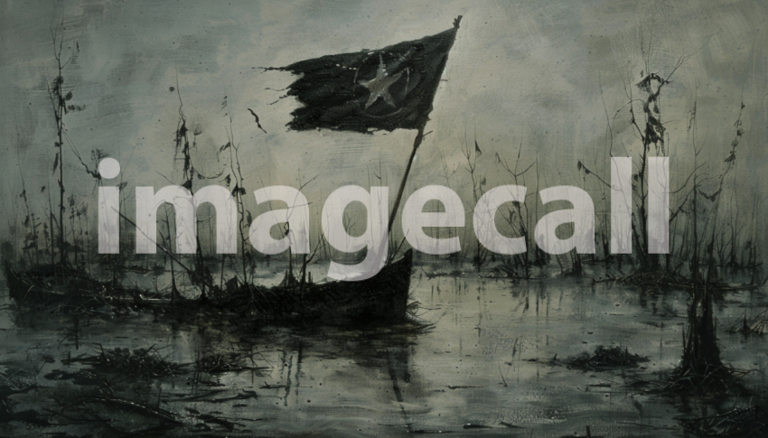 Cspreeti Front view of a tattered flag marking the site of a  ddb60420 f484 4fbc 9c7e 6d124d01d3ea 3