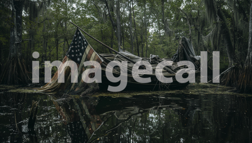 Cspreeti Front view of a tattered flag marking the site of a  ddb60420 f484 4fbc 9c7e 6d124d01d3ea 2