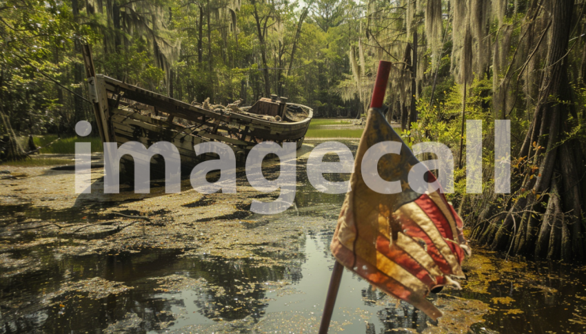 Cspreeti Front view of a tattered flag marking the site of a  ddb60420 f484 4fbc 9c7e 6d124d01d3ea 1