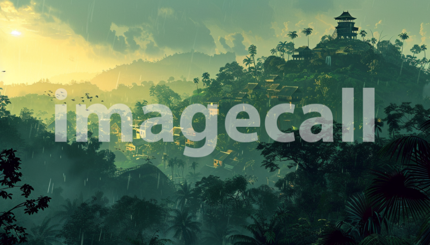 Cspreeti Digital illustration of a hilltop village at dawn wi eac4efca 7ab1 4340 b76f 8a6b85c93e1d 0