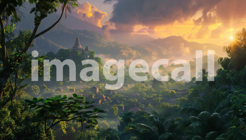 Cspreeti Digital illustration of a hilltop village at dawn wi eac4efca 7ab1 4340 b76f 8a6b85c93e1d 2