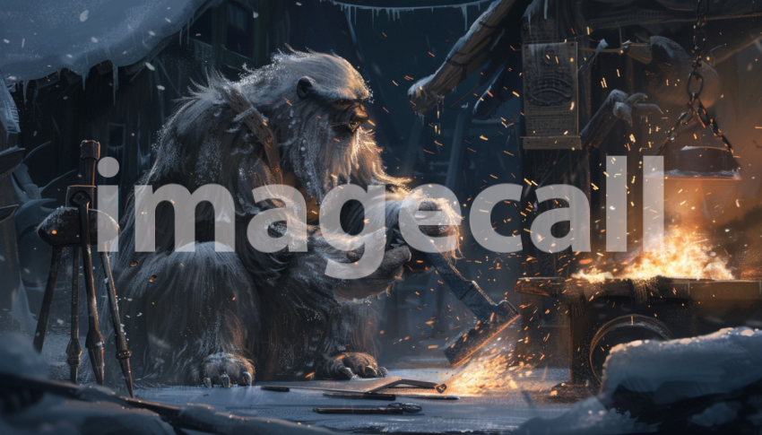 Cspreeti Digital illustration of a Yeti blacksmith forging to 6dec7559 a329 4992 887e ccf618b49893 0