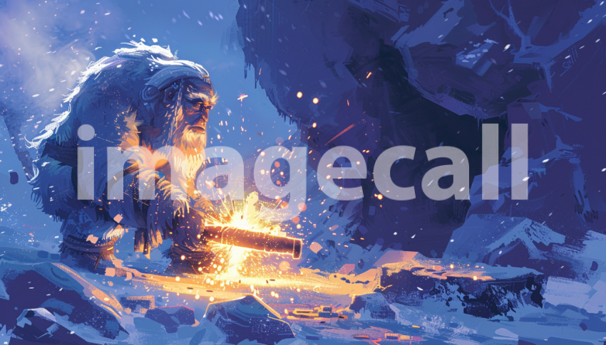 Cspreeti Digital illustration of a Yeti blacksmith forging to 6dec7559 a329 4992 887e ccf618b49893 1