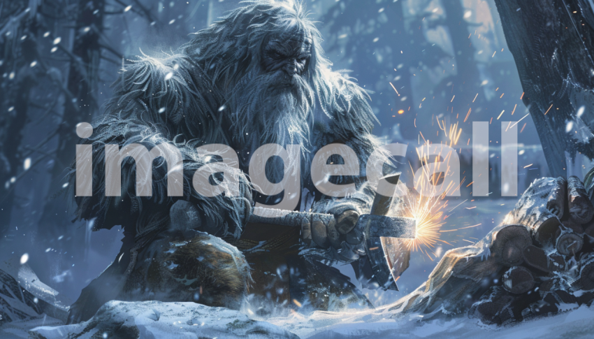 Cspreeti Digital illustration of a Yeti blacksmith forging to 6dec7559 a329 4992 887e ccf618b49893 3