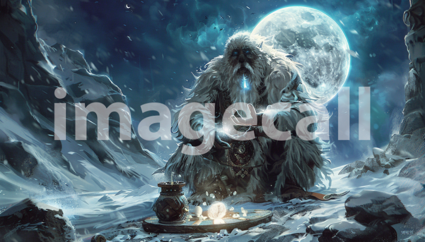 Cspreeti Digital illustration of a Yeti shaman performing a m d6f6bb14 b8f6 4f74 b7fd ad65985b0fc5 1