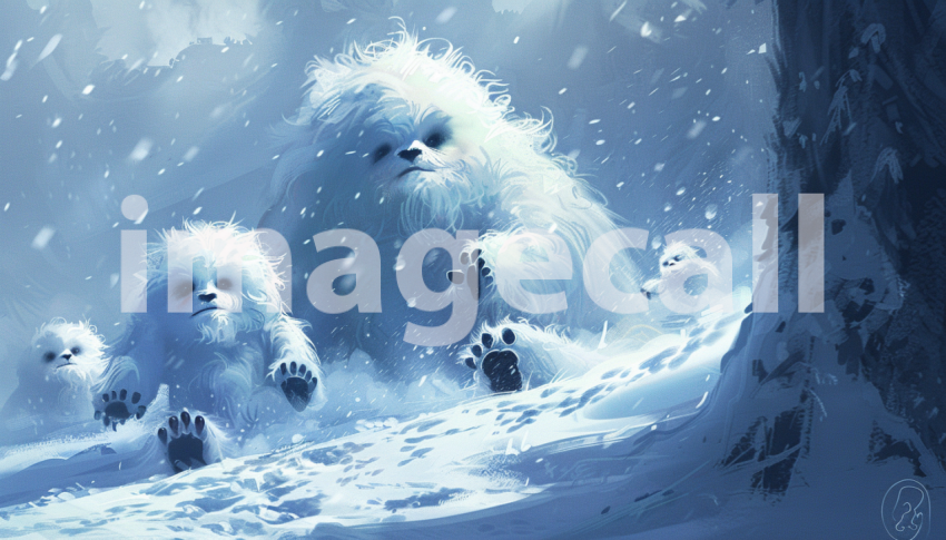 Cspreeti Digital illustration of young Yetis playing hide and fa082248 5abf 4100 bdf4 06e2e08b9422 1