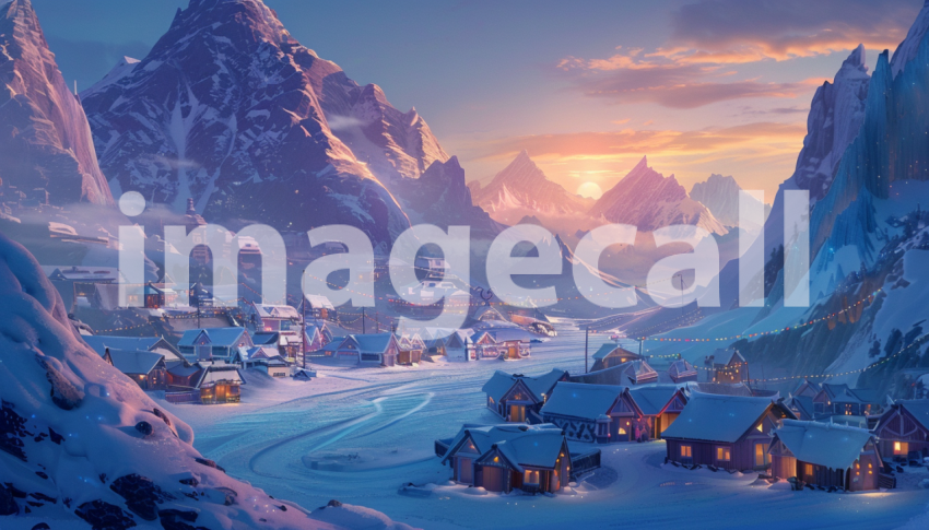 Cspreeti Digital illustration of a Yeti village at dawn with  0a1fd0c0 06f1 4af3 9115 0fcf6a59e426 3