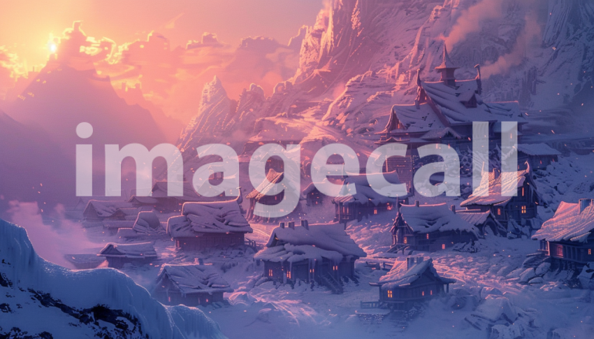 Cspreeti Digital illustration of a Yeti village at dawn with  0a1fd0c0 06f1 4af3 9115 0fcf6a59e426 1