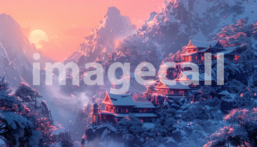 Cspreeti Digital illustration of a Yeti village at dawn with  0a1fd0c0 06f1 4af3 9115 0fcf6a59e426 0