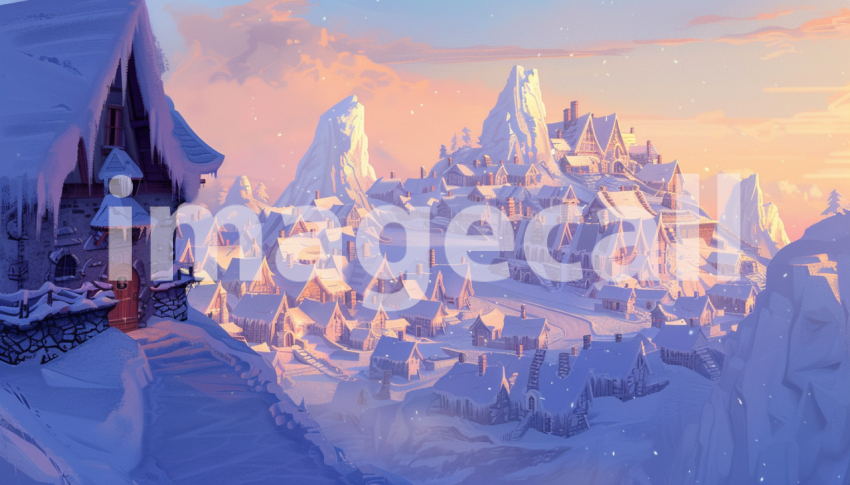 Cspreeti Digital illustration of a Yeti village at dawn with  0a1fd0c0 06f1 4af3 9115 0fcf6a59e426 2