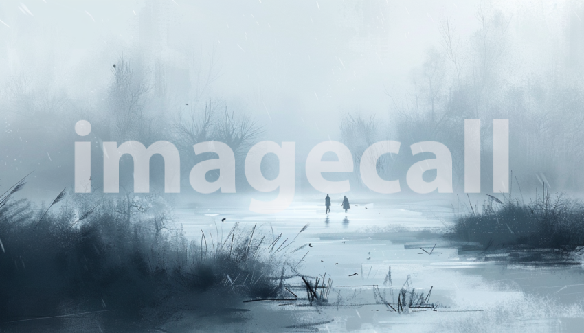 Cspreeti Digital illustration of a frozen pond with figures s 9b297d1e 31df 4195 81fe 65664060c6b0 0