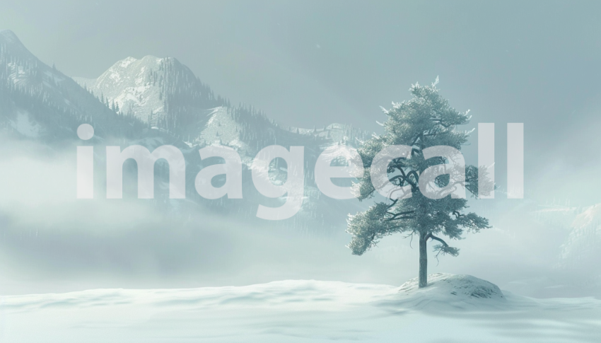 Cspreeti Digital illustration of a lone pine tree heavy with  87f73fa5 4806 4197 a250 458cc0af576c 3