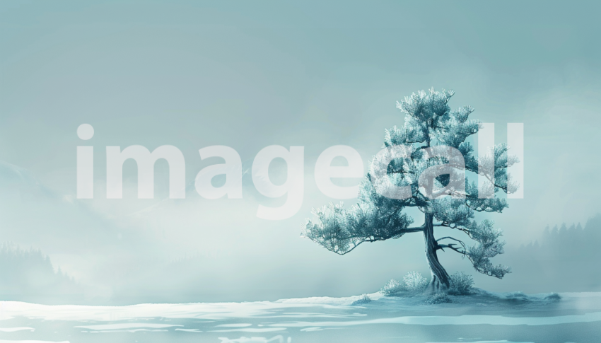 Cspreeti Digital illustration of a lone pine tree heavy with  87f73fa5 4806 4197 a250 458cc0af576c 2