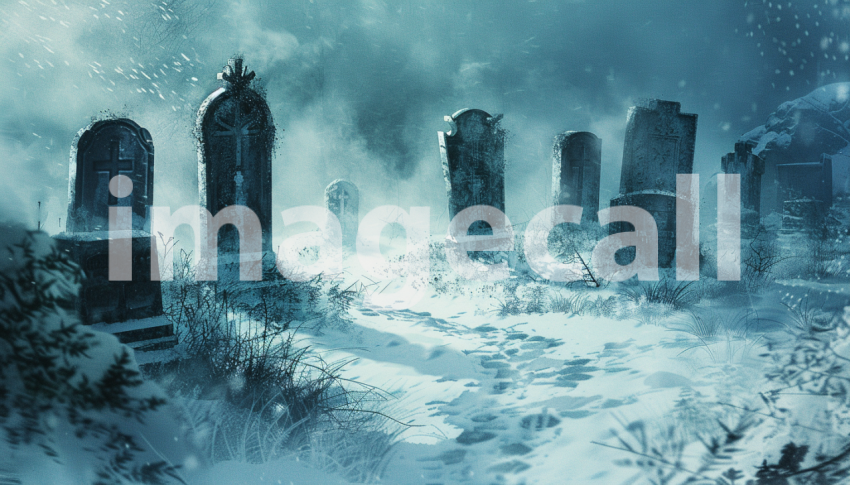 Cspreeti Digital illustration of a snow covered graveyard wit 0d12d0d0 390b 44ff 90f2 24fa815c1fc6 0